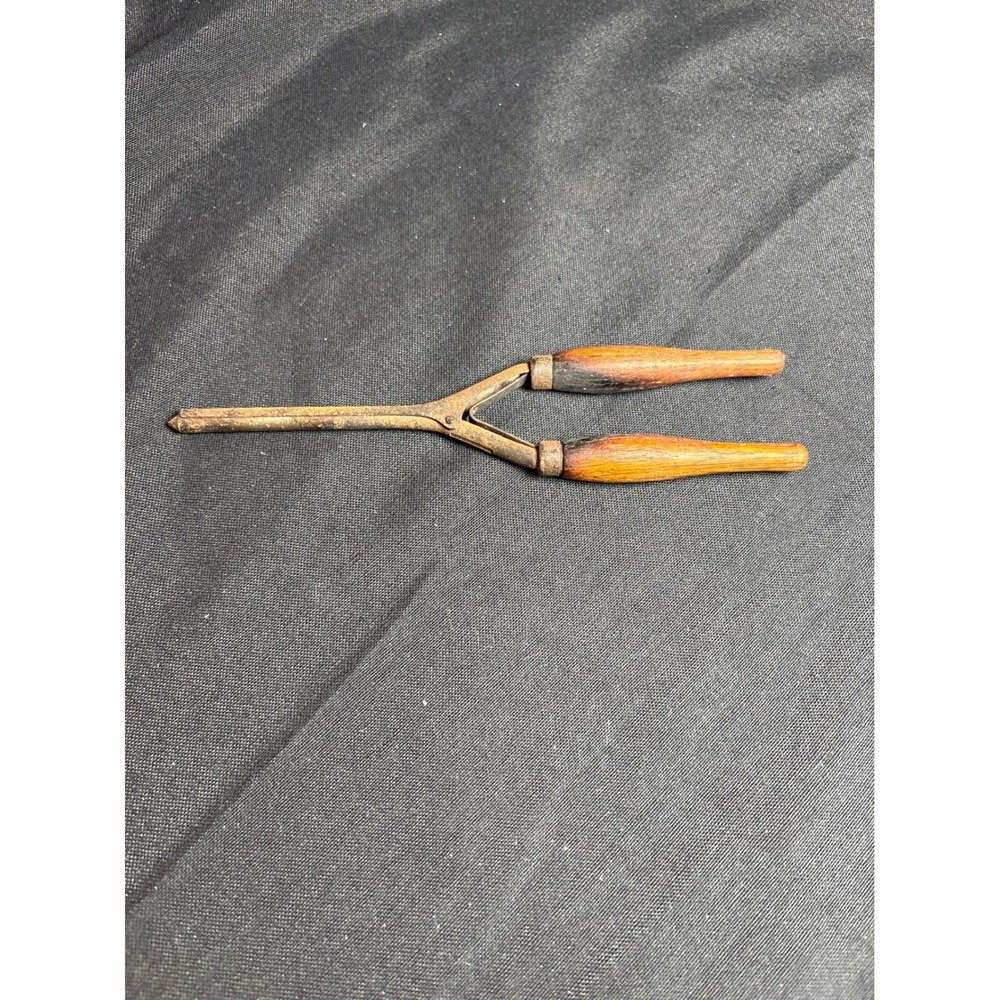Antique Primitive Stove Heated Curling Iron Wood Handles‎ Vintage Hair Tool 8in